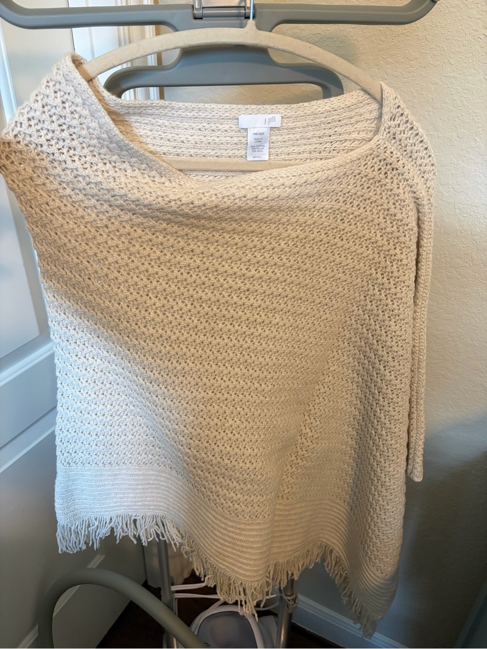 J. Jill Cream Knit Fringe Poncho Cape